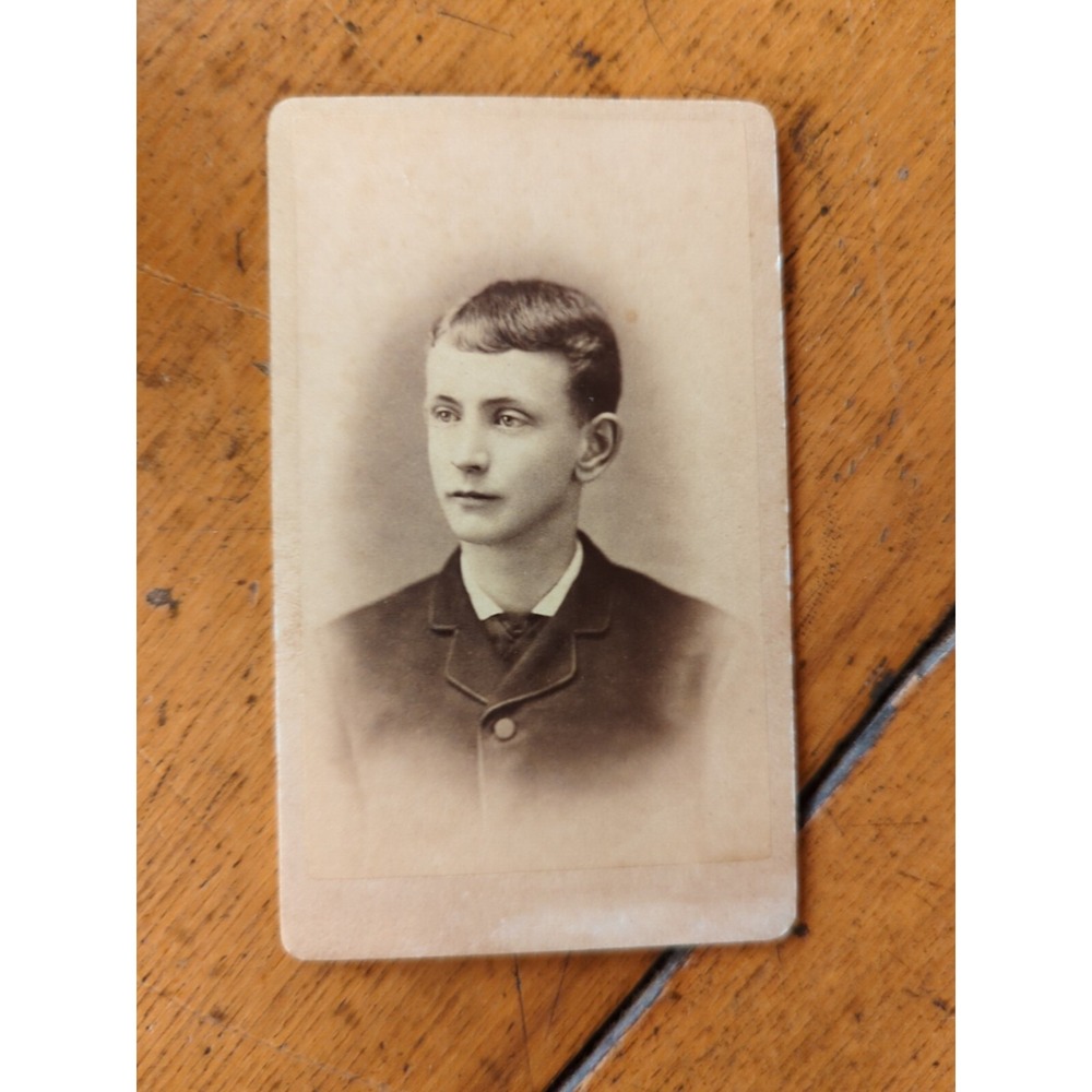 Antique Cabinet Card Young Man Photo 1800s Victorian Portrait Sepia Photograph